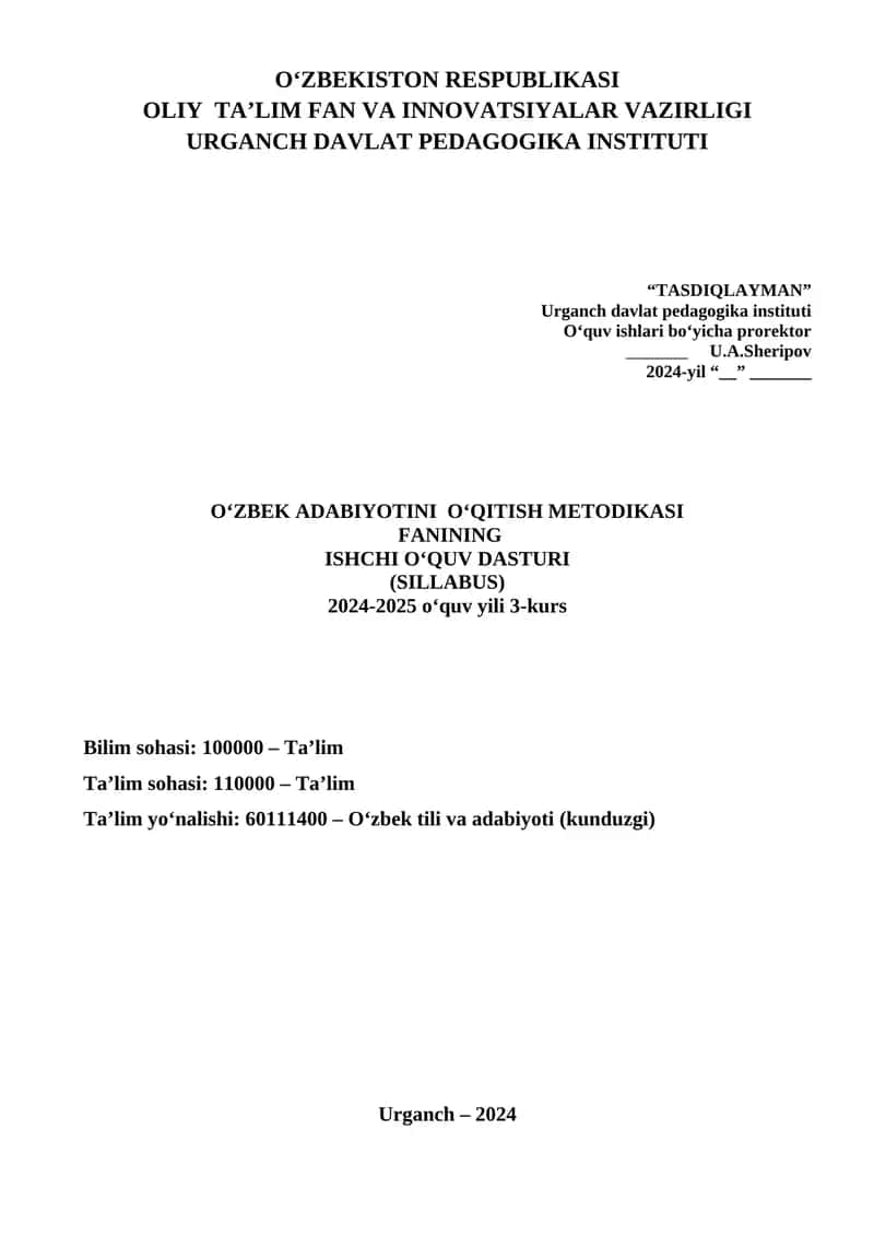 O‘ZBEK ADABIYOTINI O‘QITISH METODIKASI