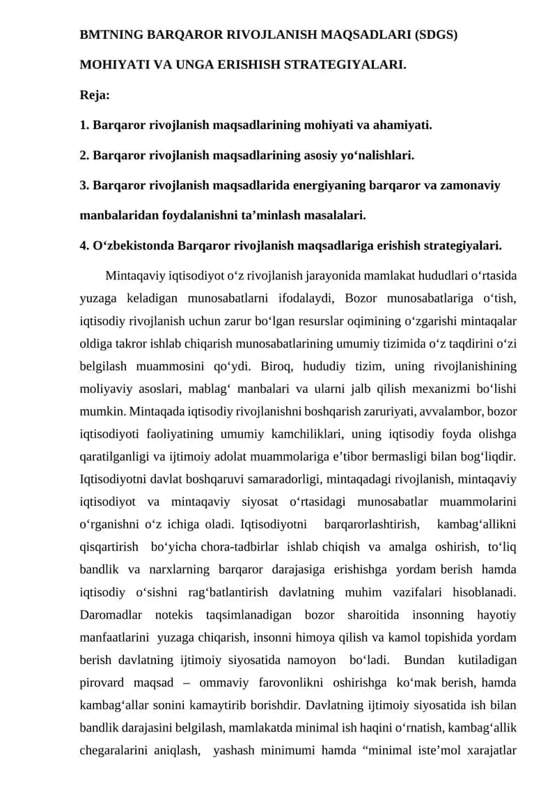 BMTning barqaror rivojlanish maqsadlari