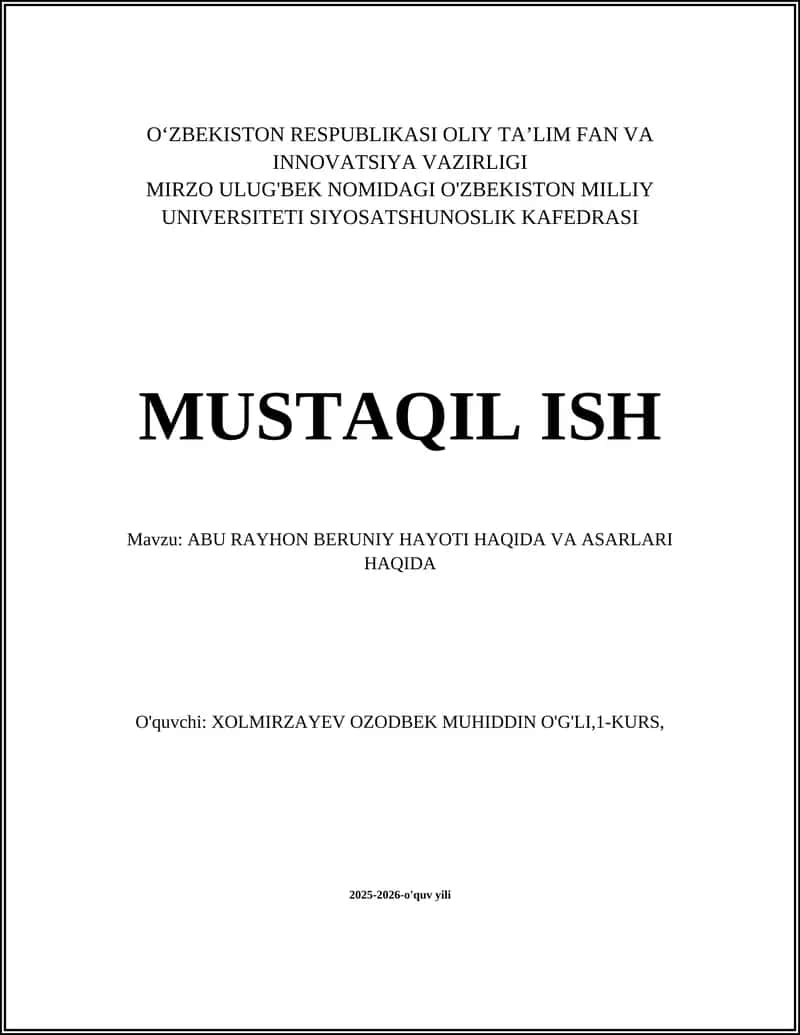 Abu Rayhon Beruniy Hayoti va Asarlari