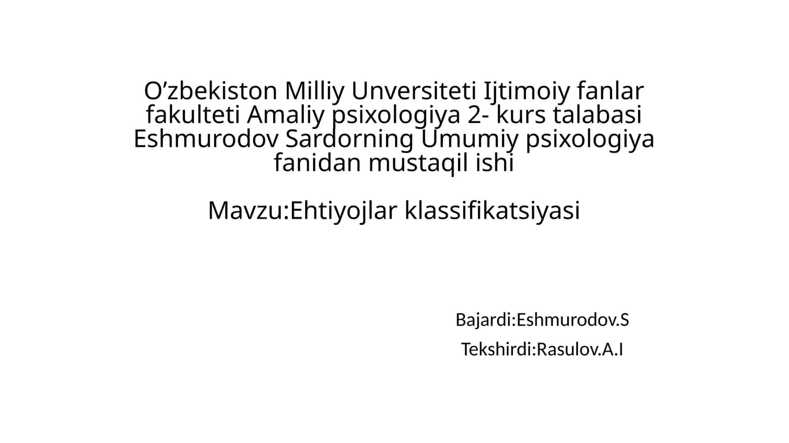 Ehtiyojlar klassifikatsiyasi