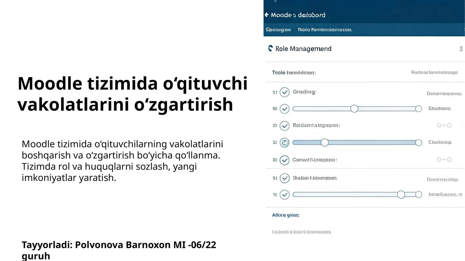 Moodle tizimida o‘qituvchi vakolatlarini o‘zgartirish