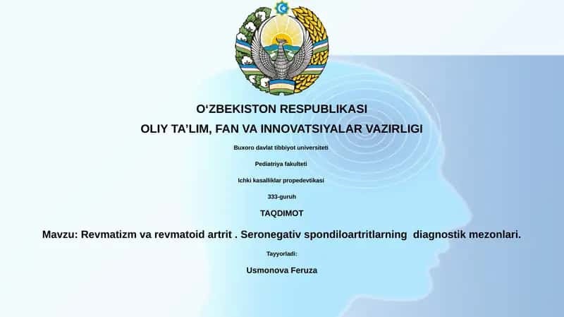 Revmatizm va revmatoid artrit. Seronegativ spondiloartritlarning diagnostik mezonlari