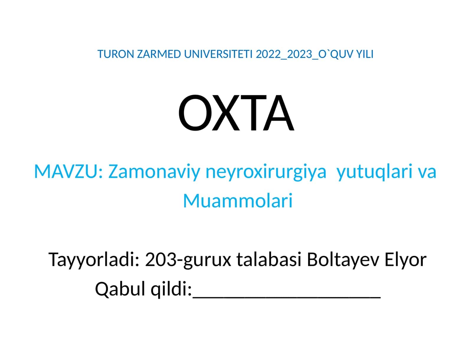 Zamonaviy neyroxirurgiya yutuqlari va muammolari