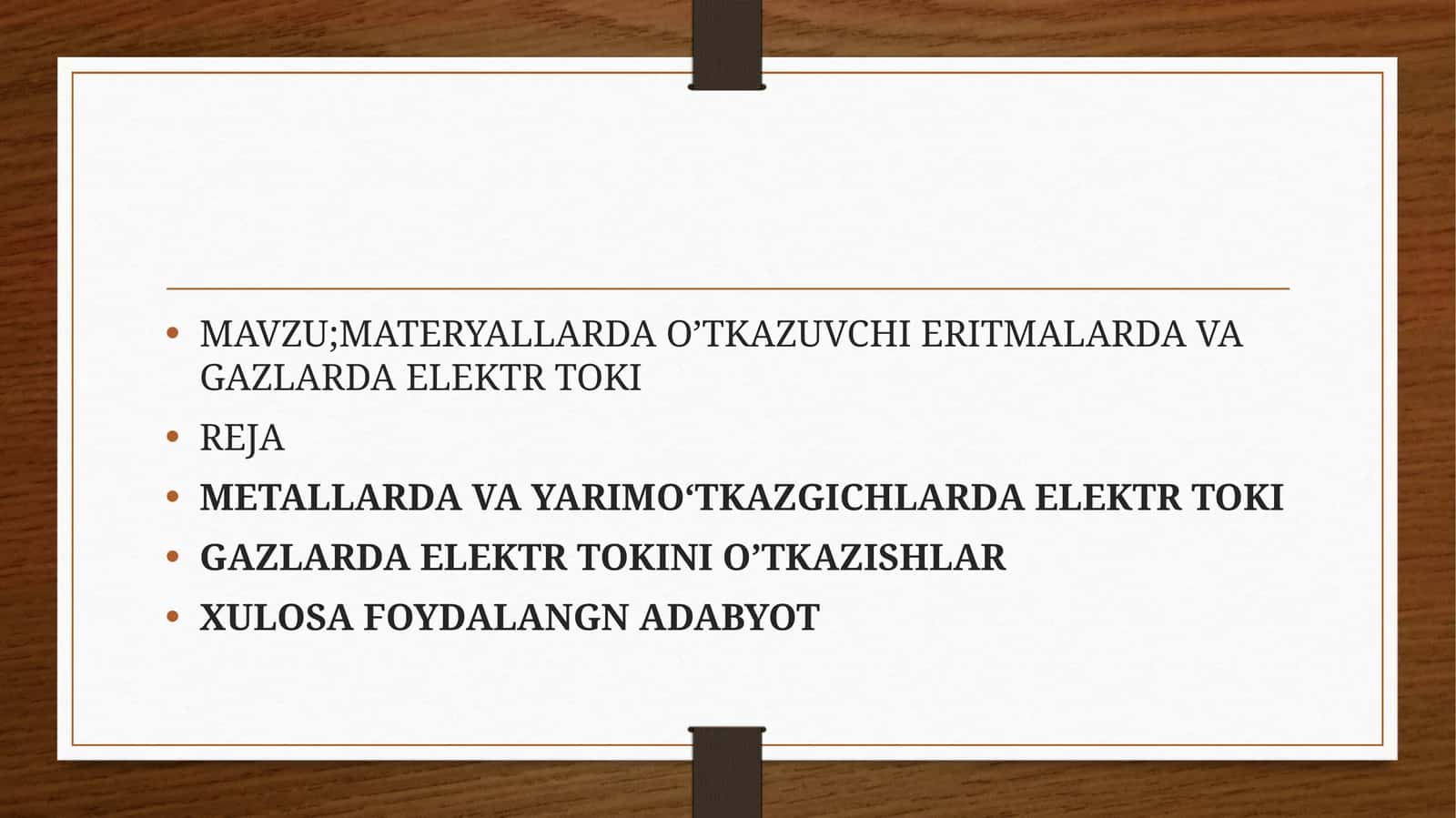 MATERYALLARDA O’TKAZUVCHI ERITMALARDA VA GAZLARDA ELEKTR TOKI