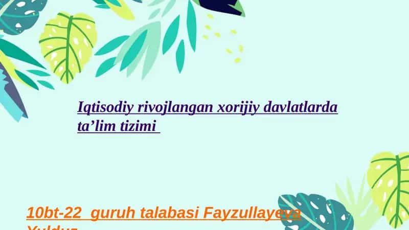 Iqtisodiyrivojlangan xorijiy davlatlar taʼlim tizimi
