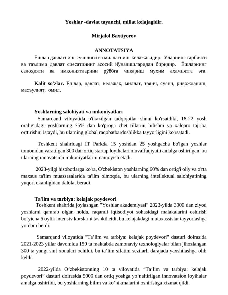 Ta'lim va tarbiya: kelajak poydevori