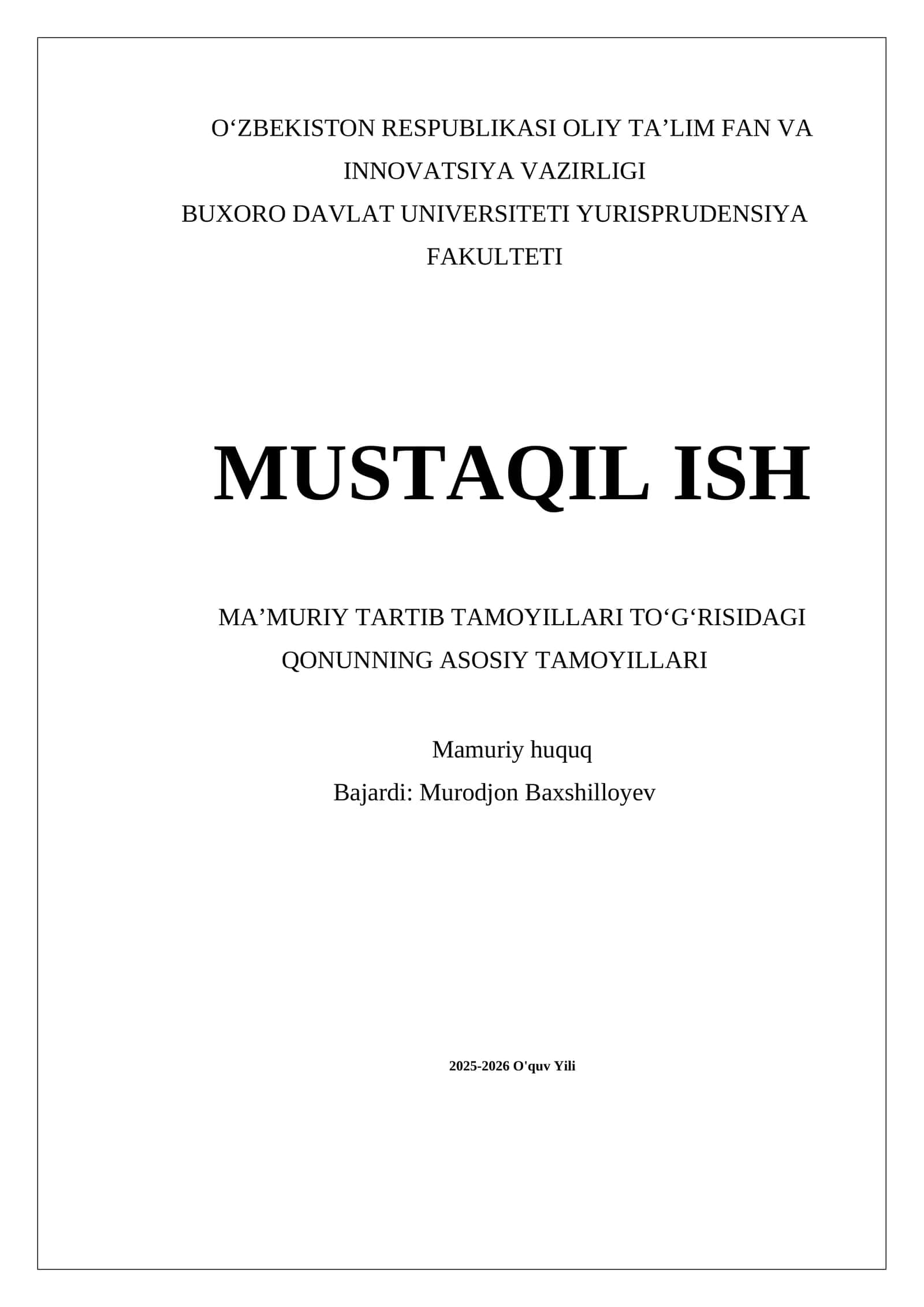 MAʼMURIY TARTIB TAMOYILLARI TOʻGʻRISIDAGI QONUNNING ASOSIY TAMOYILLARI