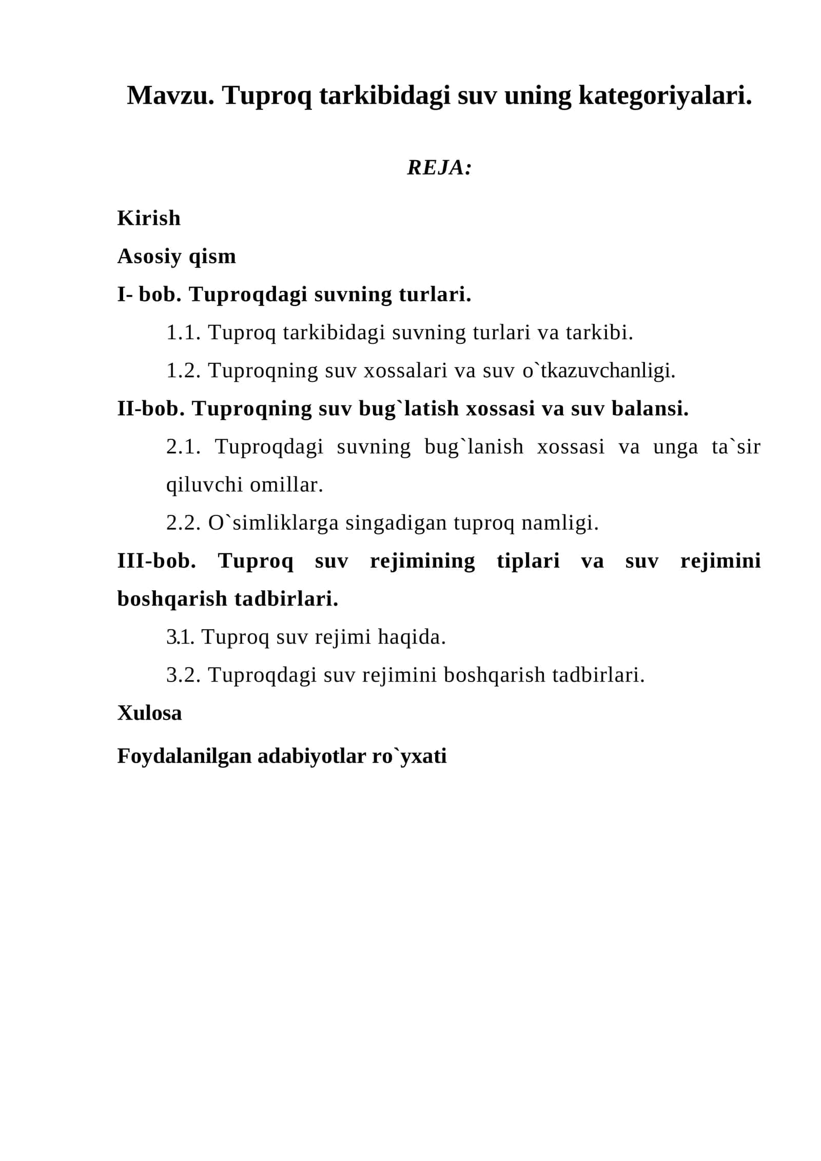Tuproqdagi suvning axamiyati beqiyos