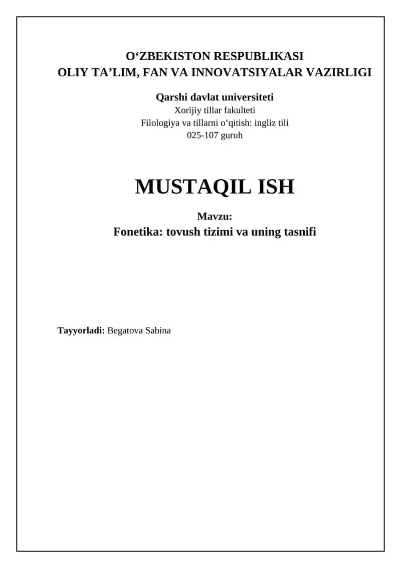 Fonetika: tovush tizimi va uning tasnifi