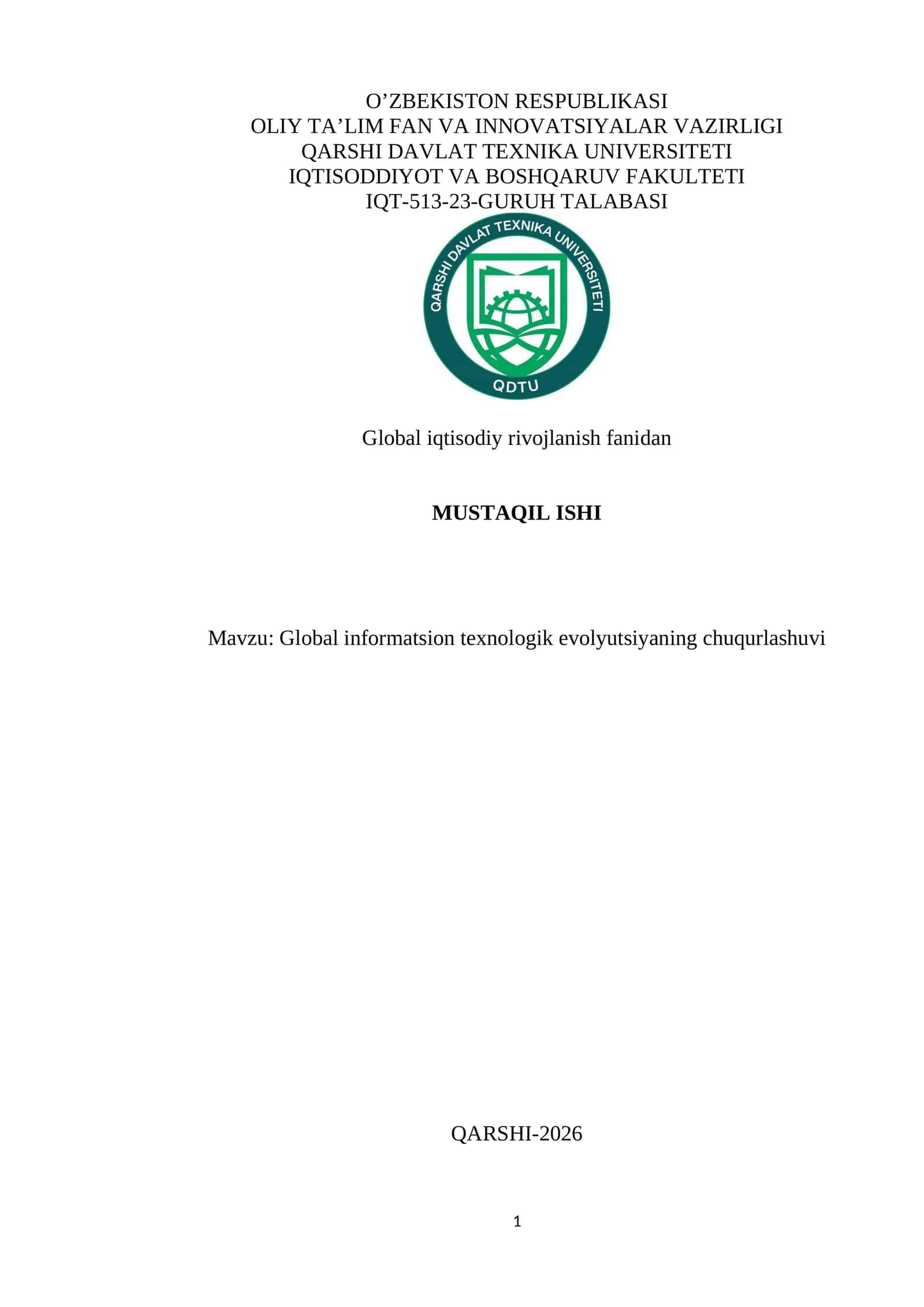 Global informatsion texnologik evolyutsiyaning chuqurlashuvi
