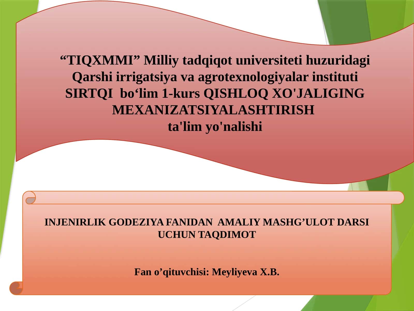 QISHLOQ XO'JALIGING MEXANIZATSIYALASHTIRISH