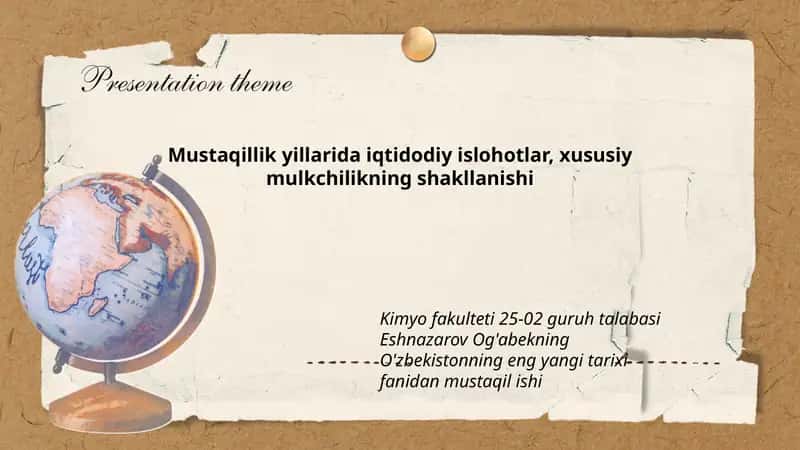 O'zbekistonning eng yangi tarixi fanidan mustaqil ish