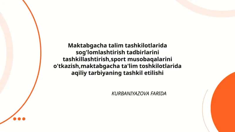 Maktabgacha talim tashkilotlarida sog'lomlashtirish