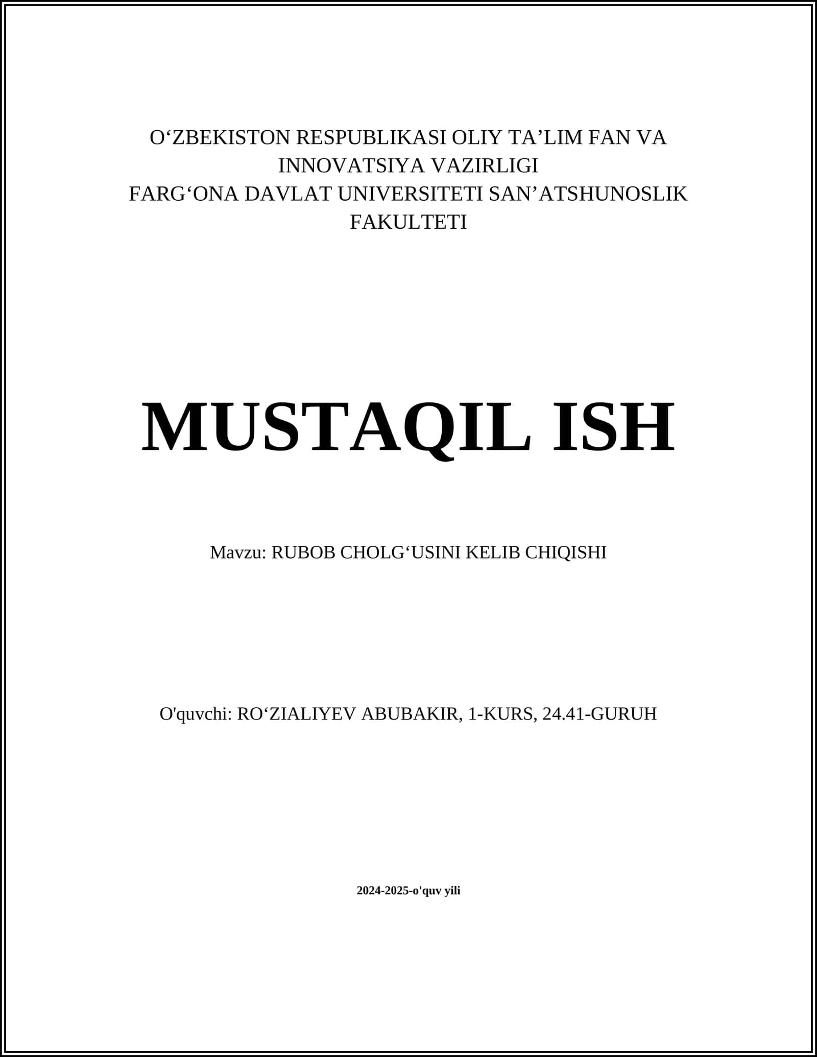 RUBOB CHOLGʻUSINI KELIB CHIQISHI
