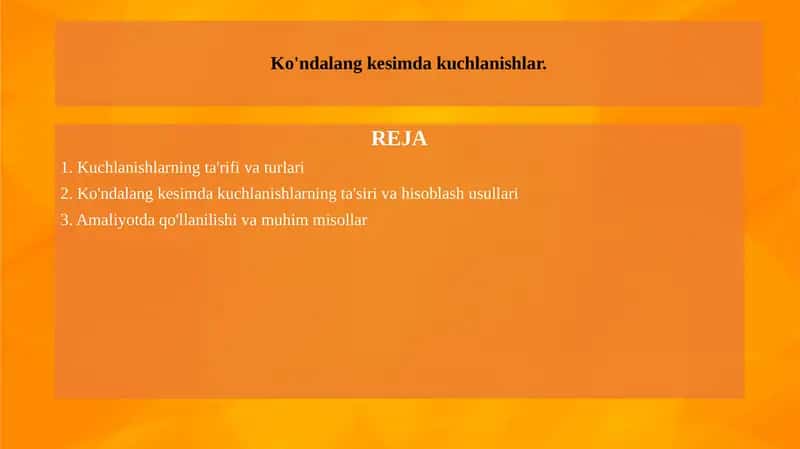 Ko'ndalang kesimda kuchlanishlar