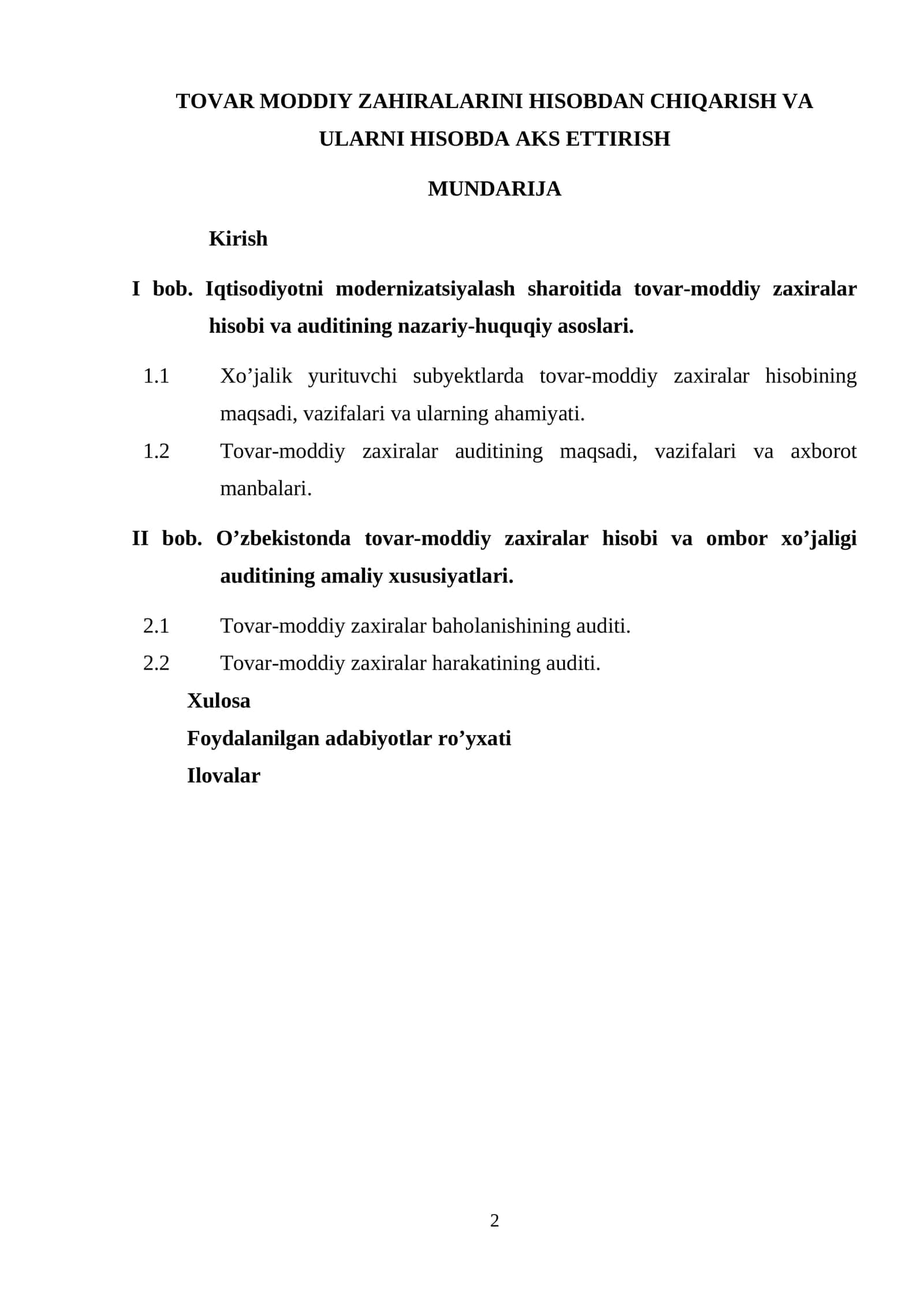 TOVAR MODDIY ZAHIRALARINI HISOBDAN CHIQARISH VA ULARNI HISOBDA AKS ETTIRISH