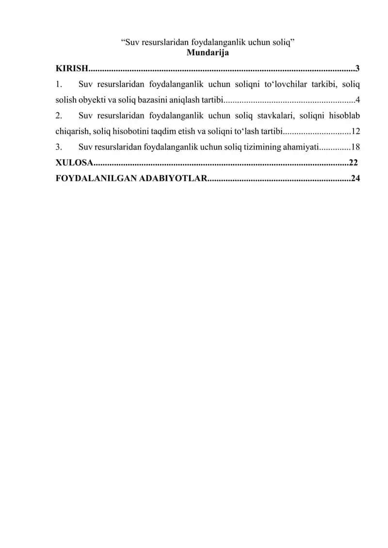 Suv resurslaridan foydalanganlik uchun soliq