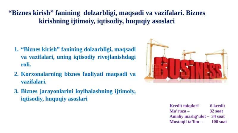 Bizneskirish Fanining Dolzarbligi, Maqsadi va Vazifalari