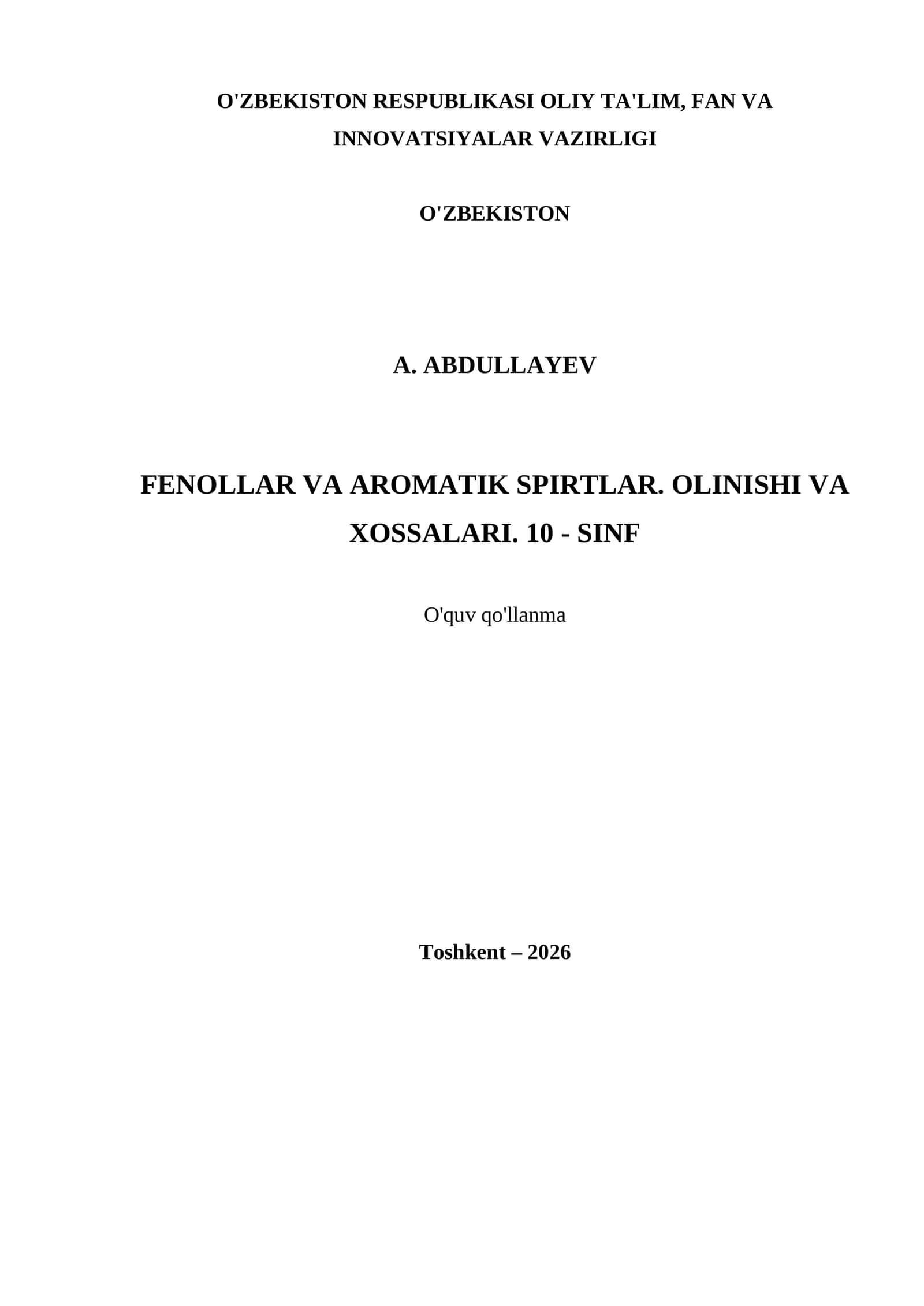 FENOLLAR VA AROMATIK SPIRTLAR. OLINISHI VA XOSSALARI. 10 - SINF