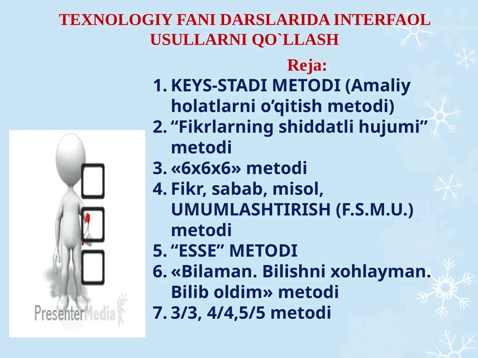 TEXNOLOGIY FANI DARSLARIDA INTERFAOL USULLARNI QO`LLASH