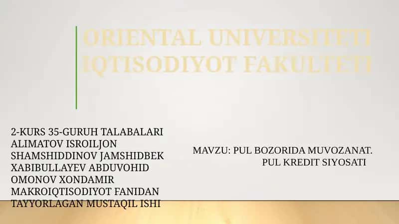 PUL BOZORIDA MUVOZANAT.BMPUL KREDIT SIYOSATI