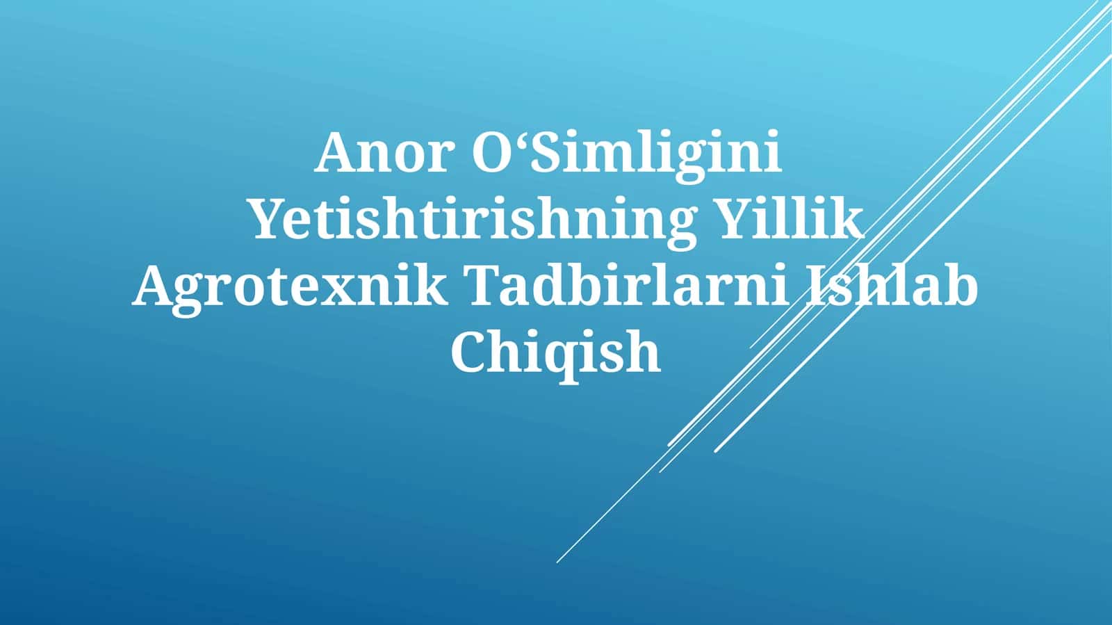 Anor OʻSimligini Yetishtirishning Yillik Agrotexnik TadbirlarniIshlabChiqish