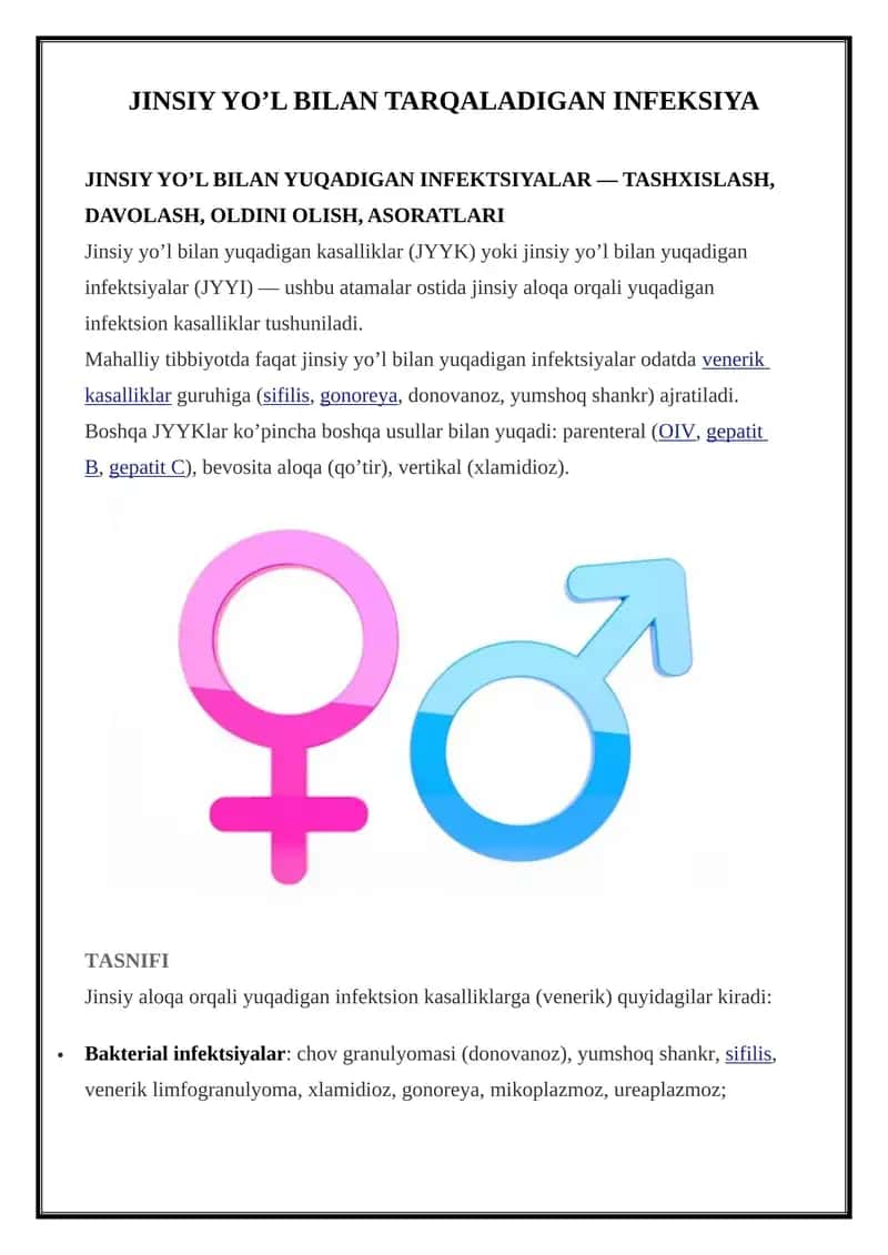 Jinsiy yo’l bilan yuqadigan infektsiyalar