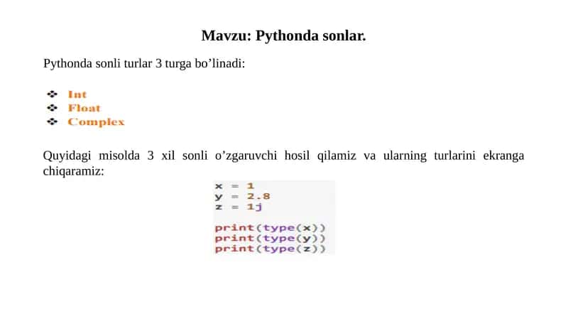 Pythondasonlar