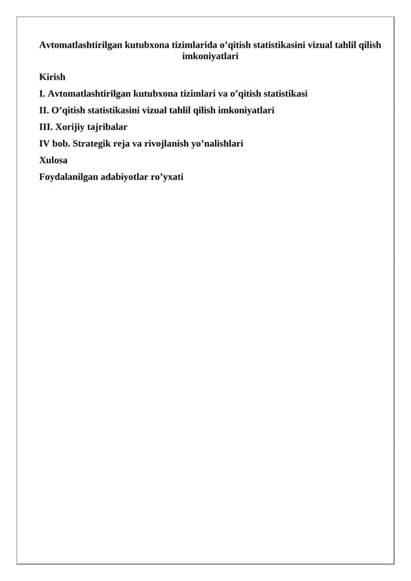 Avtomatlashtirilgan kutubxona tizimlarida o’qitish statistikasini vizual tahlil qilish imkoniyatlari