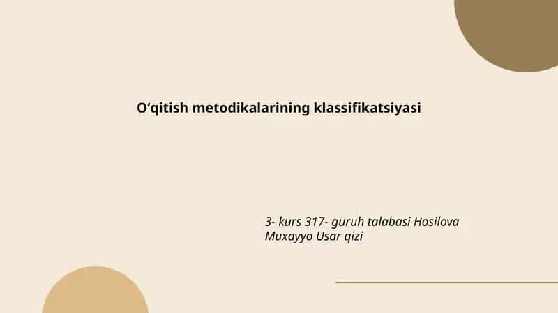 Oʻqitish metodikalarining klassifikatsiyasi