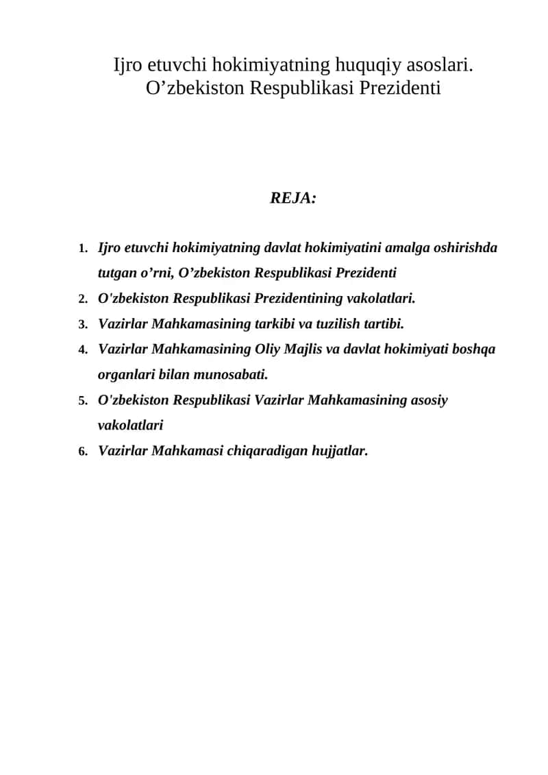 Ijro etuvchi hokimiyatning huquqiy asoslari