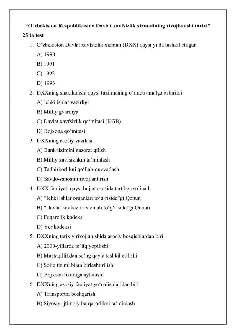 O‘zbekiston Respublikasida Davlat xavfsizlik xizmatining rivojlanishi tarixi
