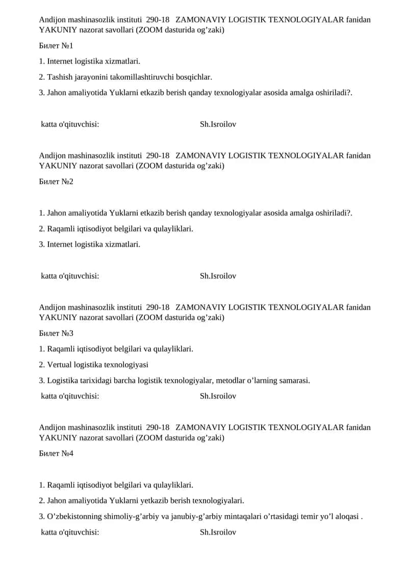 ZAMONAVIY LOGISTIK TEXNOLOGIYALAR