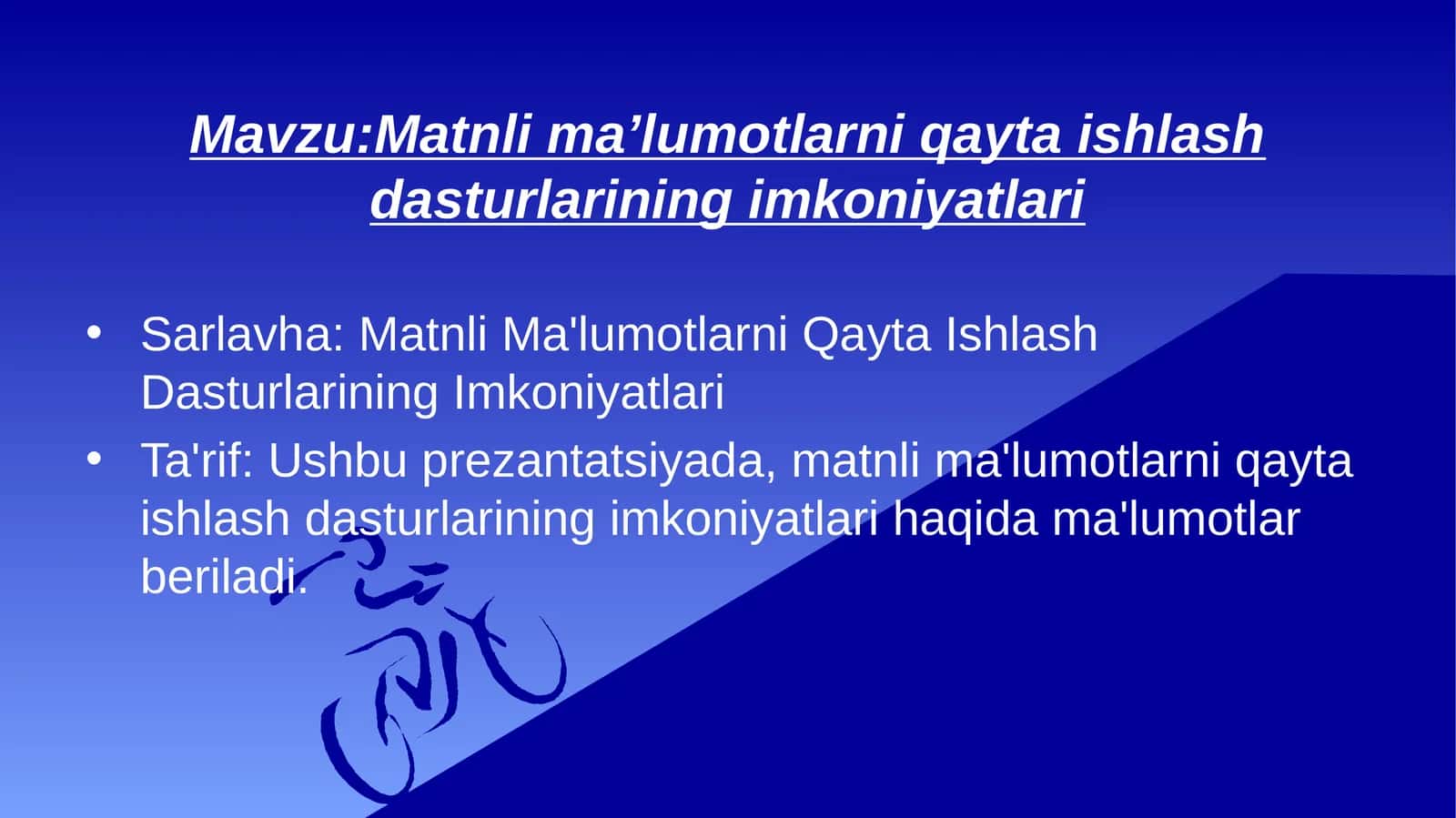 Matnli ma’lumotlarni qayta ishlash dasturlarining imkoniyatlari