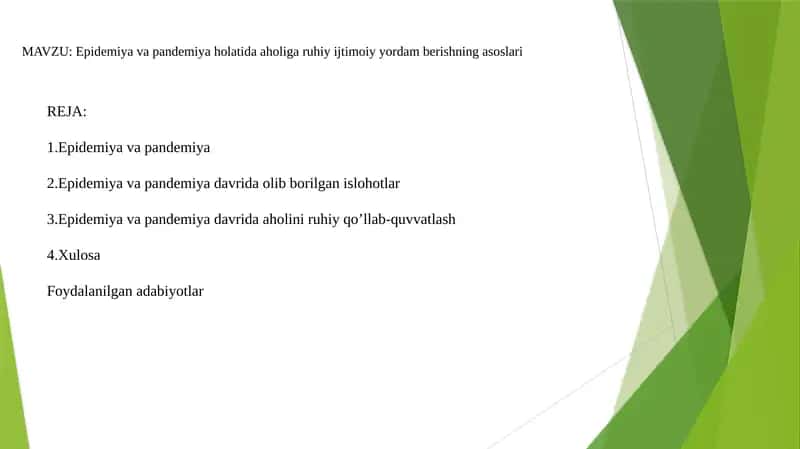Epidemiya va pandemiya holatida aholiga ruhiy ijtimoiy yordam berishning asoslari