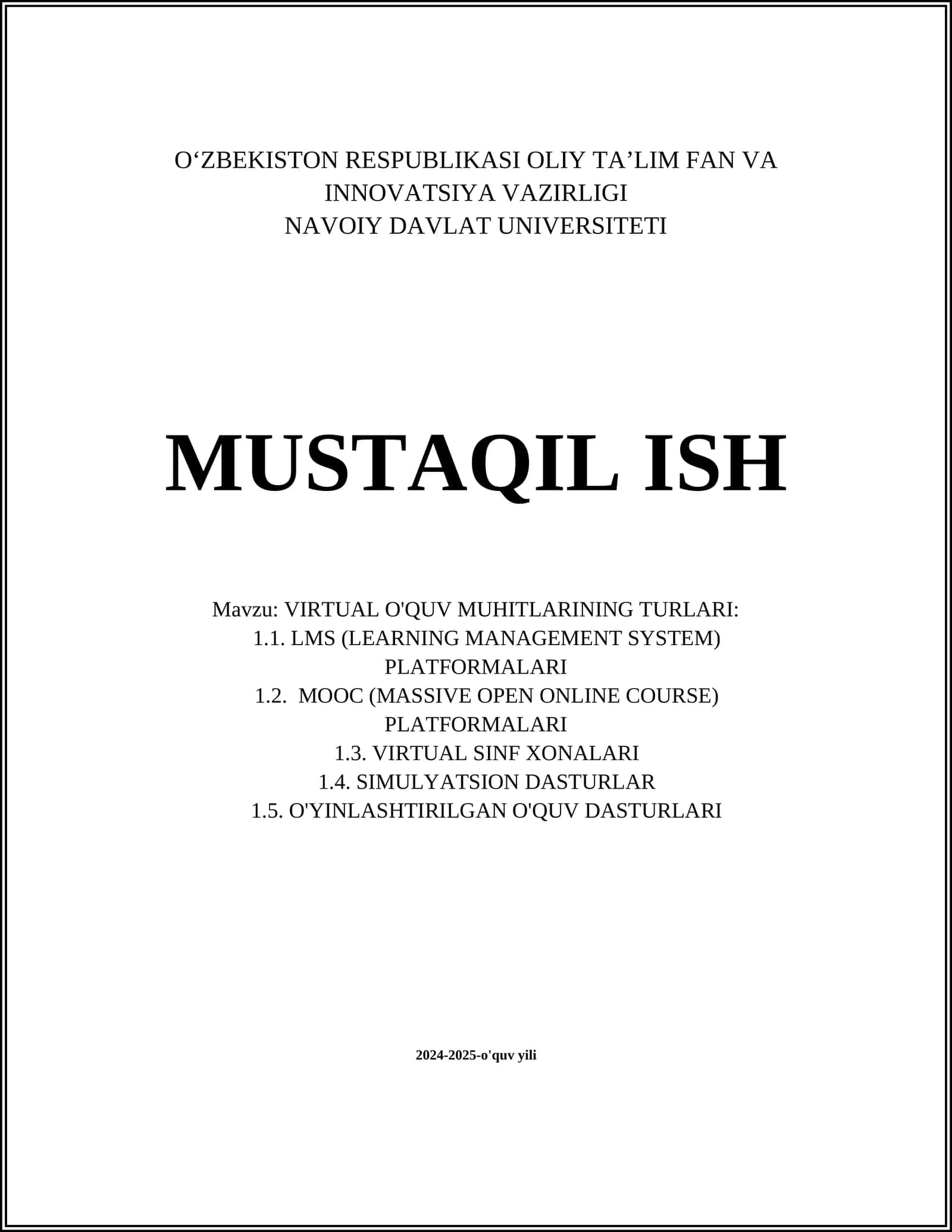 VIRTUAL O'QUV MUHITLARINING TURLARI