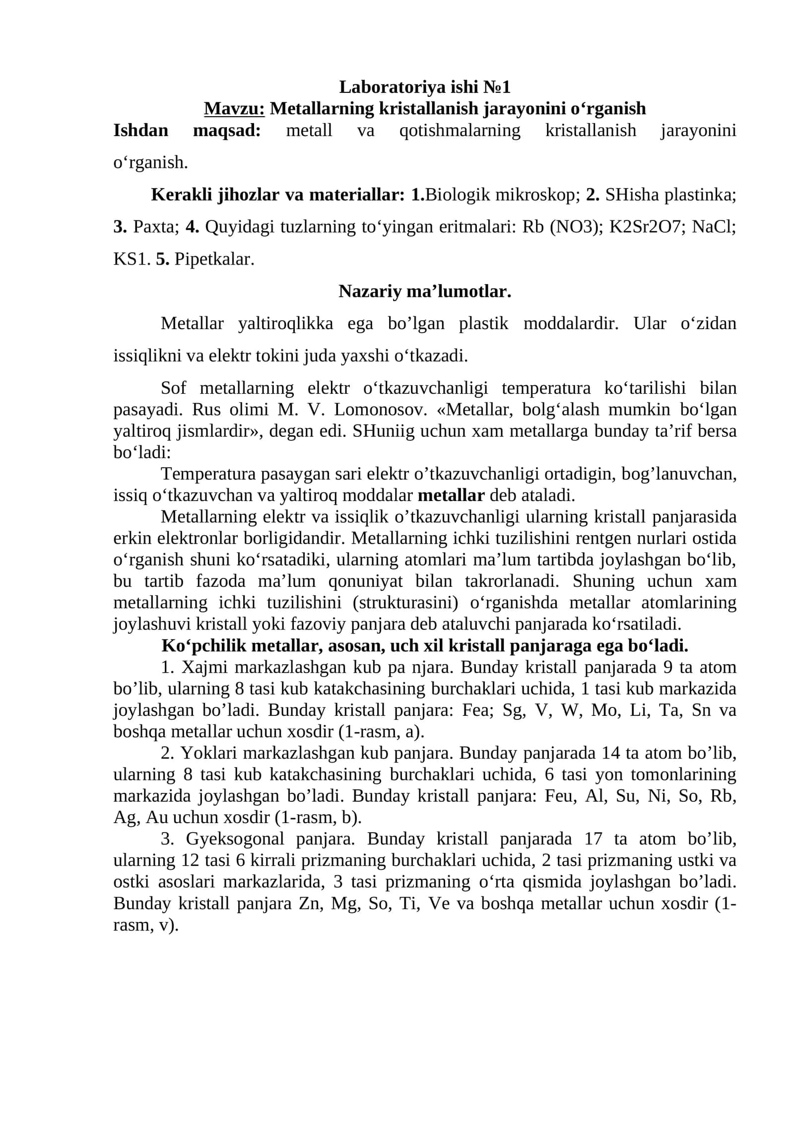 metalllar, kristallanish