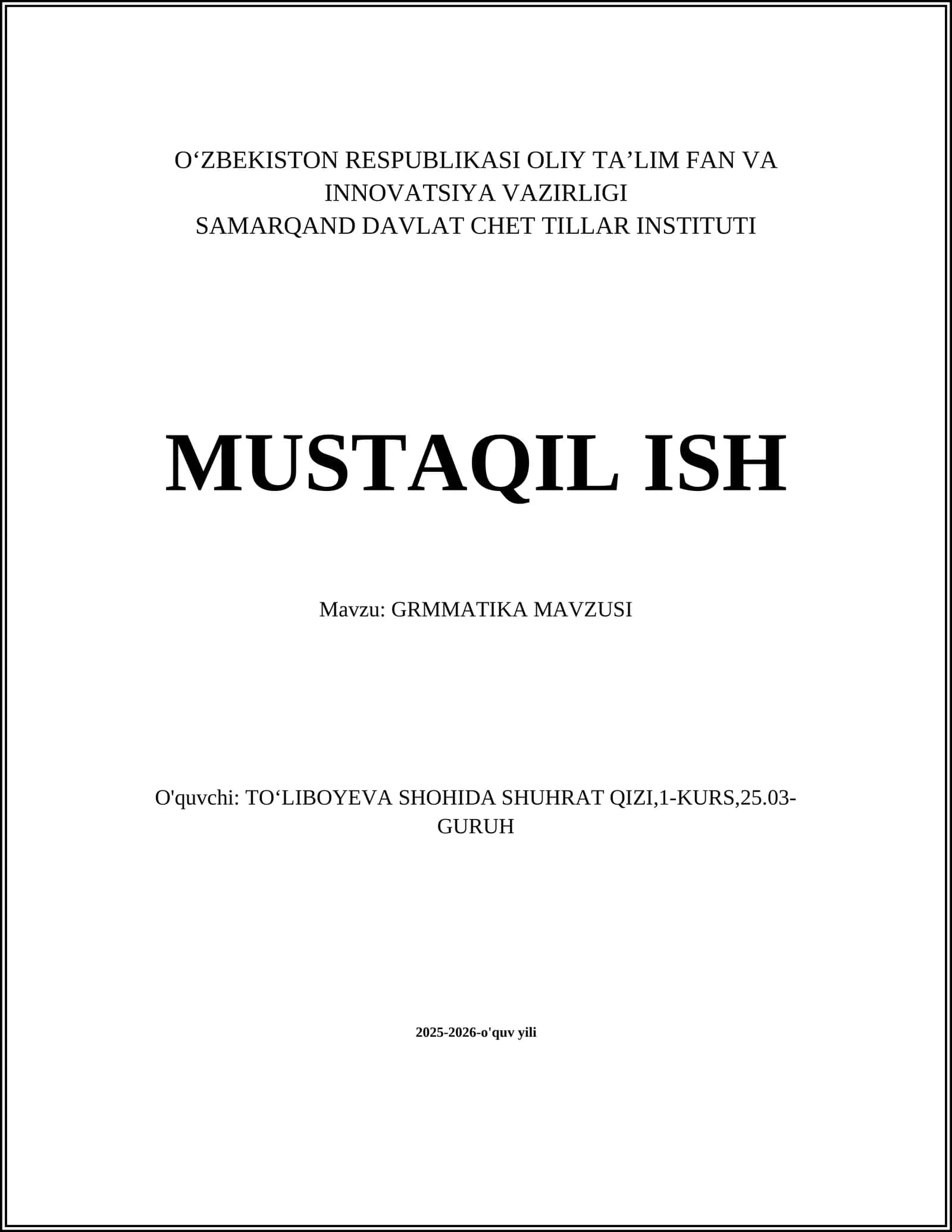 GRAMMATIKA MAVZUSI