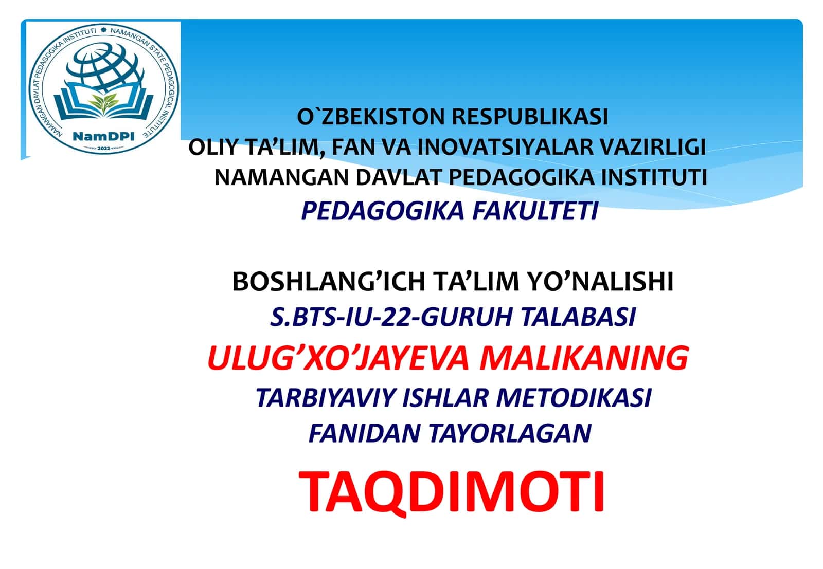 Tarbiyaviy ishlar metodikasi