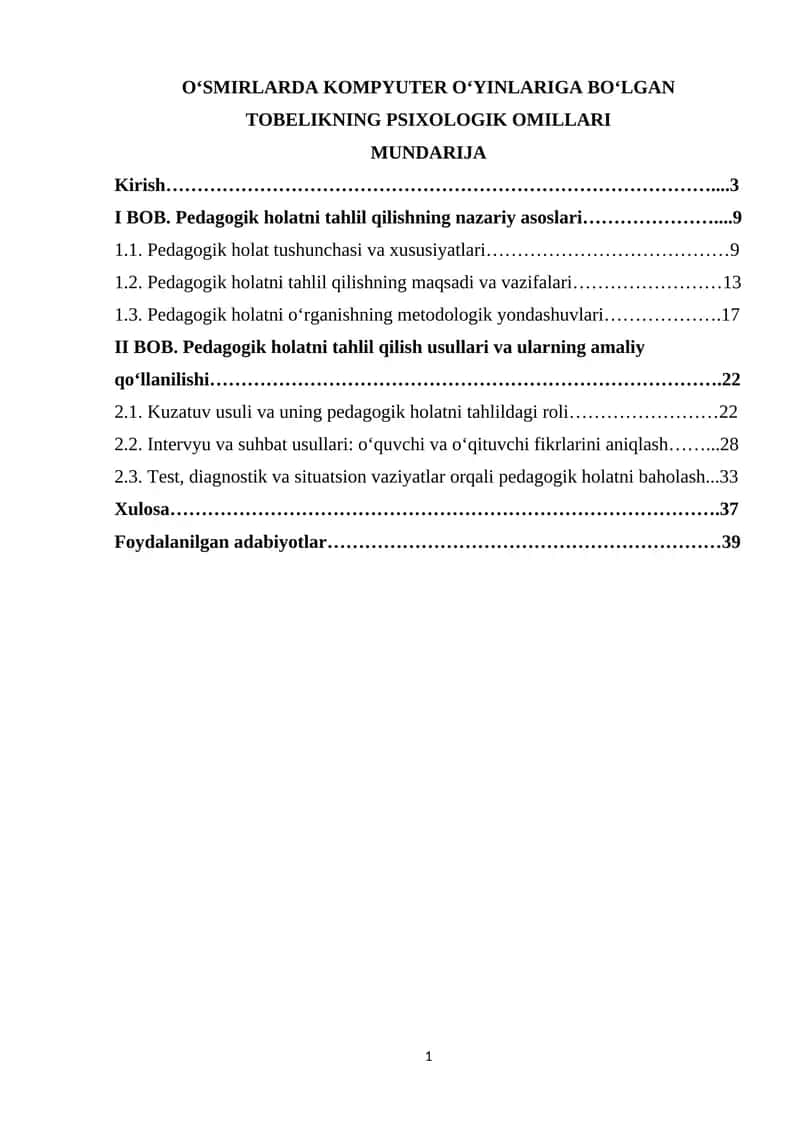 OʻSMIRLARDA KOMPYUTER OʻYINLARIGA BOʻLGAN TOBELIKNING PSIXOLOGIK OMILLARI