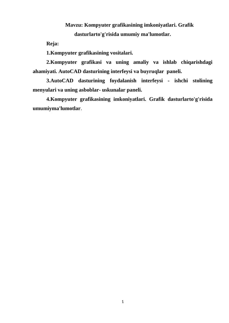 Kompyuter grafikasining imkoniyatlari