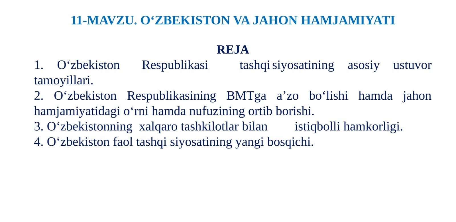 O‘zbekiston va jahon hamjamiyatiga doir