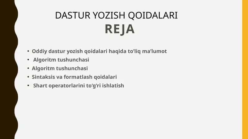 Dastur yozish qoidalari