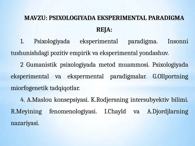 PSIXOLOGIYADA EKSPERIMENTAL PARADIGMA