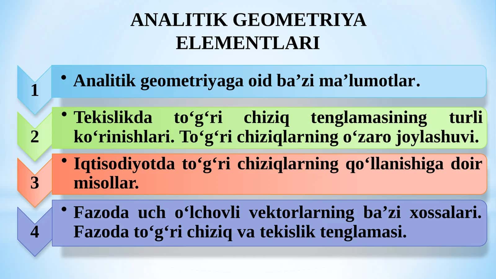 ANALITIK GEOMETRIYA ELEMENTLARI