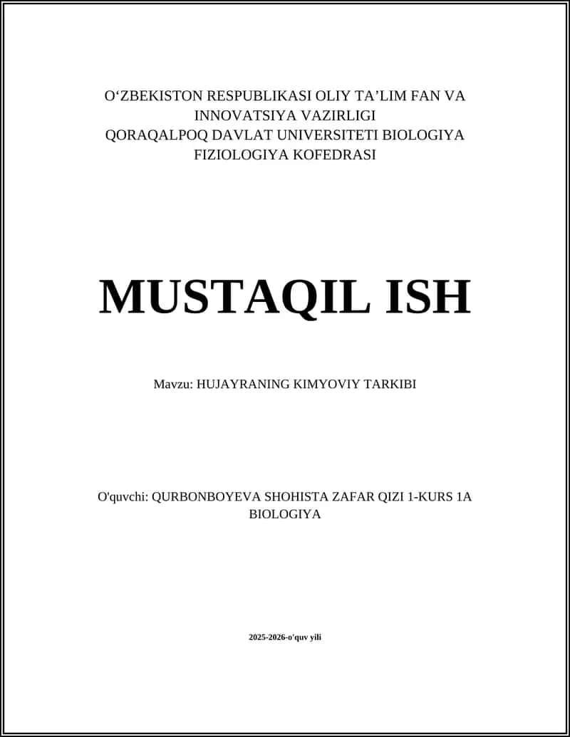 Hujayraning kimyoviy tarkibi