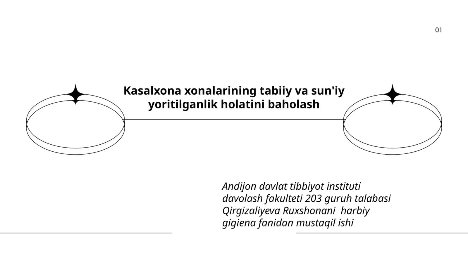 Kasalxona xonalarining tabiiy va sun'iy yoritilganlik holatini baholash