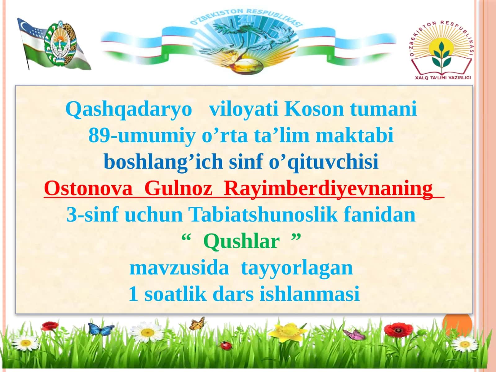 3-sinf Tabiiy Fan (Science) Qushlar mavzusida dars ishlanma