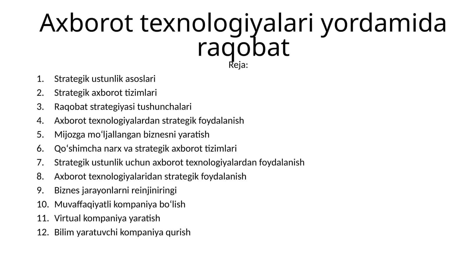 Axborot texnologiyalari yordamida raqobat