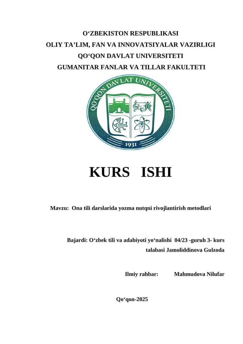 Ona tili darslarida yozma nutqni rivojlantirish metodlari